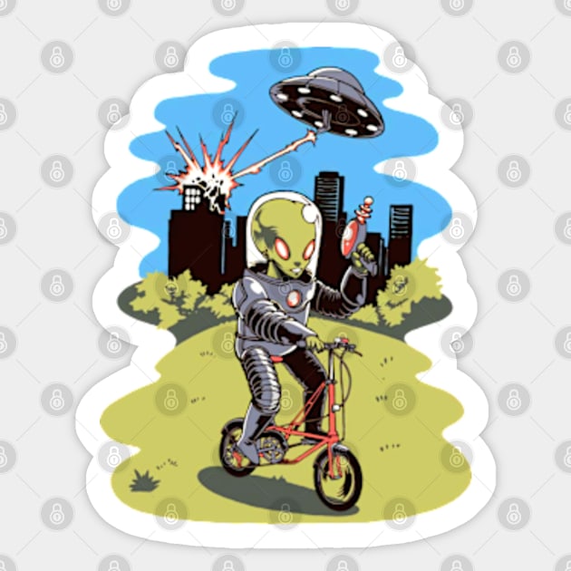 alien cycling invasion Sticker by untumunjepat